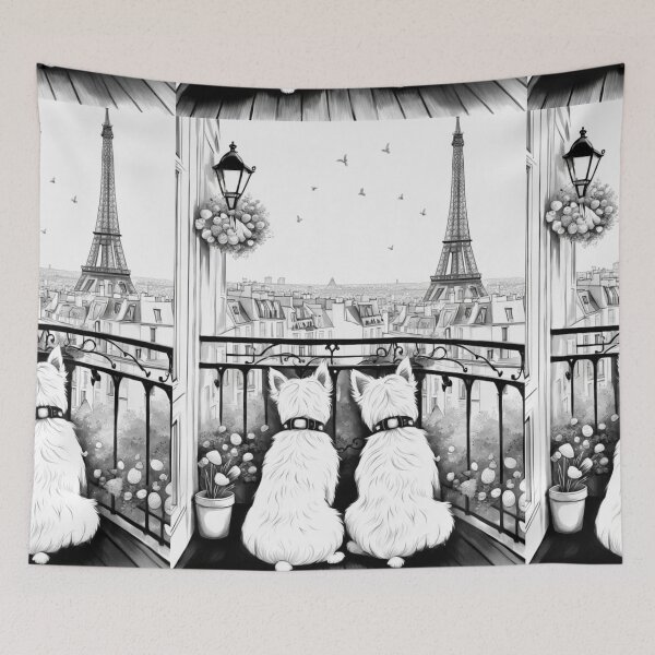 Item preview, Two Easter westie  watching Paris Eiffel tower,  Easter art, animal wall art, nursery decoration, Easter DIY designed and sold by Coolparrotgirl.