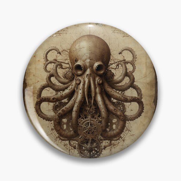 Item preview, Da Vinci's Kraken - Steampunk Biomechanical Sea Monster Technical Drawing designed and sold by WeirdlyWorn.
