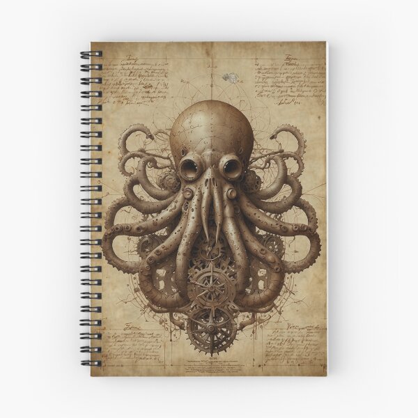 Item preview, Da Vinci's Kraken - Steampunk Biomechanical Sea Monster Technical Drawing designed and sold by WeirdlyWorn.