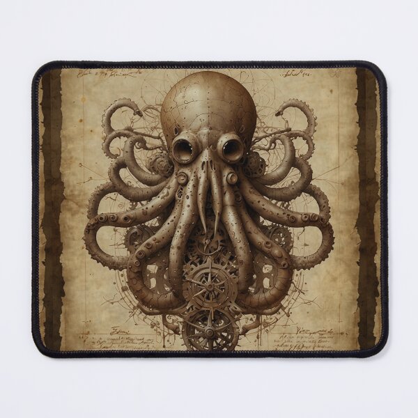 Item preview, Da Vinci's Kraken - Steampunk Biomechanical Sea Monster Technical Drawing designed and sold by WeirdlyWorn.