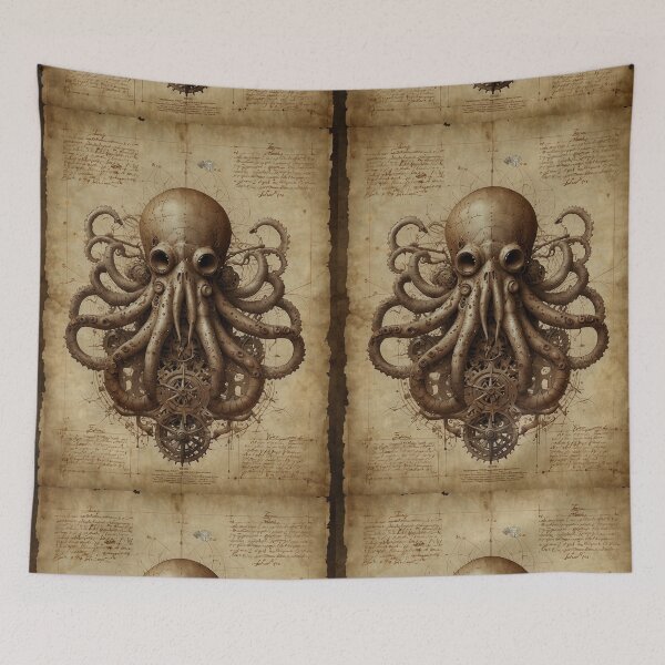 Item preview, Da Vinci's Kraken - Steampunk Biomechanical Sea Monster Technical Drawing designed and sold by WeirdlyWorn.