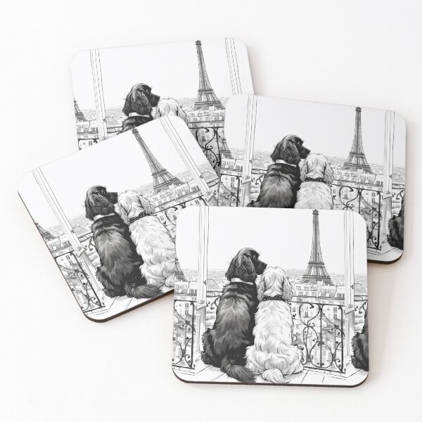 Item preview, Two Easter cocker spaniel dog watching Paris Eiffel tower,  Easter dog wallpaper, easter dog picture, designed and sold by Coolparrotgirl.