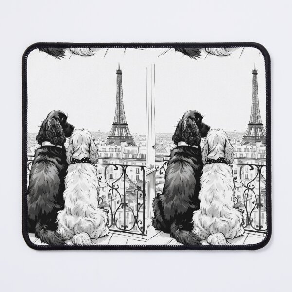 Item preview, Two Easter cocker spaniel dog watching Paris Eiffel tower,  Easter dog wallpaper, easter dog picture, designed and sold by Coolparrotgirl.