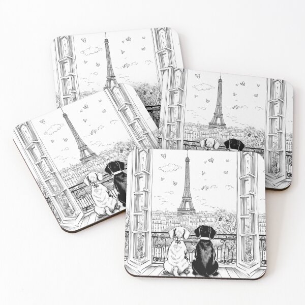 Item preview, Two Easter cocker spaniel puppy dog watching Paris Eiffel tower,  Easter dog wallpaper, easter dog picture, designed and sold by Coolparrotgirl.