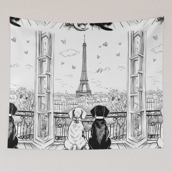 Item preview, Two Easter cocker spaniel puppy dog watching Paris Eiffel tower,  Easter dog wallpaper, easter dog picture, designed and sold by Coolparrotgirl.