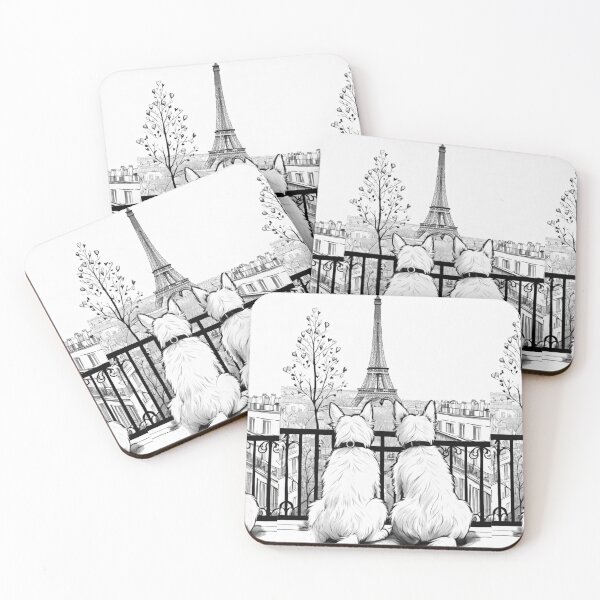 Item preview, Two Easter westie  watching Paris Eiffel tower,  Easter art, animal wall art, nursery decoration, Easter DIY designed and sold by Coolparrotgirl.