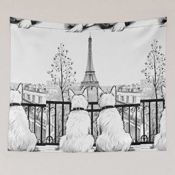 Item preview, Two Easter westie  watching Paris Eiffel tower,  Easter art, animal wall art, nursery decoration, Easter DIY designed and sold by Coolparrotgirl.