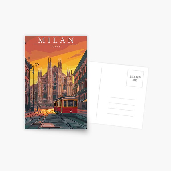Item preview, Retro Travel Poster Milan Italy - Vintage Style Art Print of Milan Landmarks designed and sold by StrasserArt.