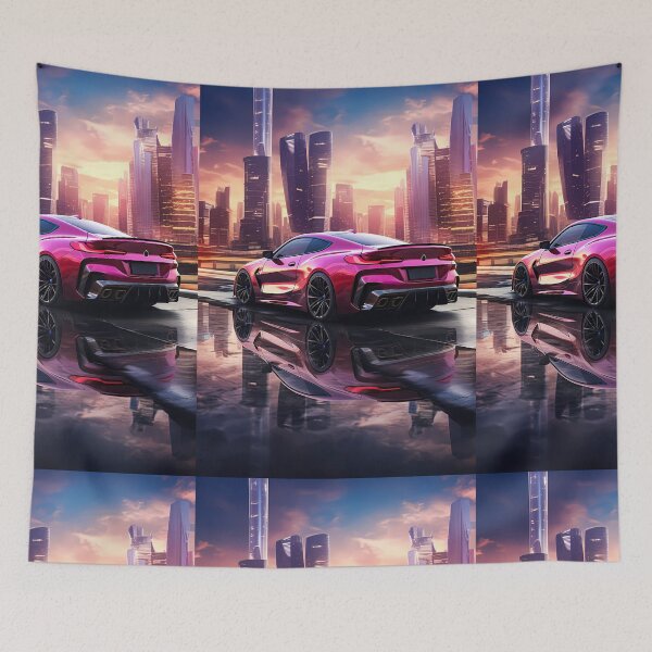 Item preview, Vibrant Sports Car Reflected In Futuristic Urban Sunset designed and sold by RevUpDesign.