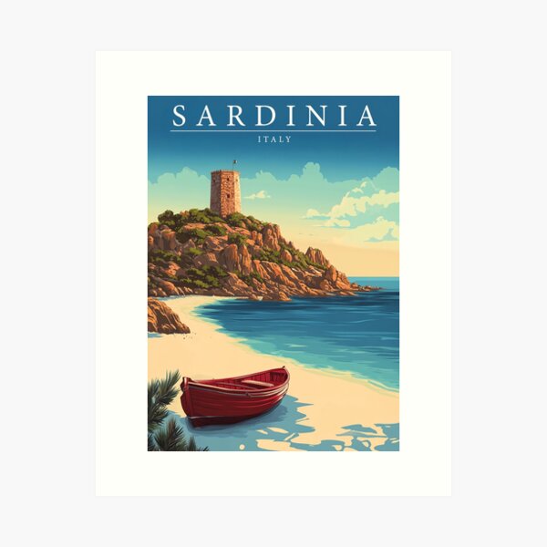 Item preview, Sardinia Italy Travel Poster - Vintage Coastal Landscape Art Print designed and sold by StrasserArt.