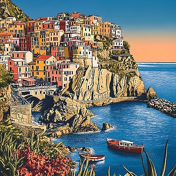 Artwork thumbnail, Cinque Terre Italy Travel Poster - Vintage Coastal Village Art Print by StrasserArt