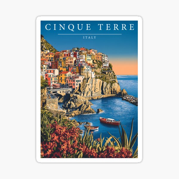 Item preview, Cinque Terre Italy Travel Poster - Vintage Coastal Village Art Print designed and sold by StrasserArt.