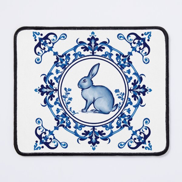 Item preview, Blue Delftware Rabbit – Ornate Floral Easter Day designed and sold by svarupa.