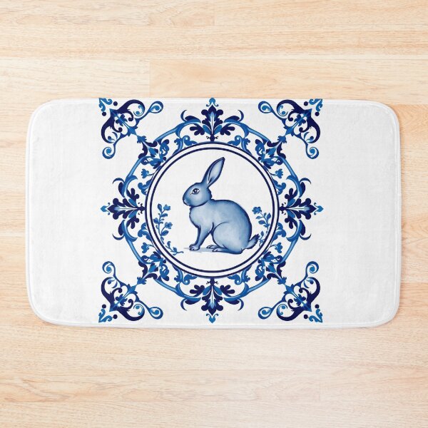Item preview, Blue Delftware Rabbit – Ornate Floral Easter Day designed and sold by svarupa.