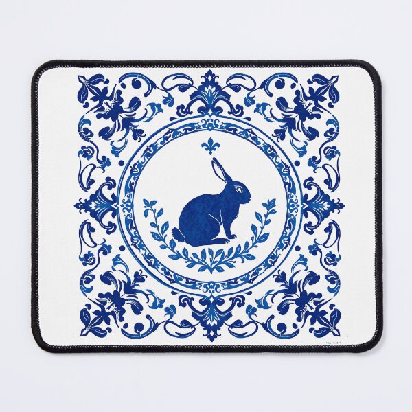Item preview, Blue Delftware Rabbit – Ornate Floral Easter Day designed and sold by svarupa.