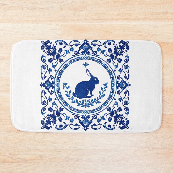 Item preview, Blue Delftware Rabbit – Ornate Floral Easter Day designed and sold by svarupa.