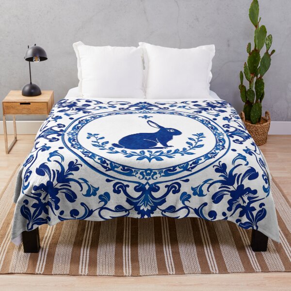 Item preview, Blue Delftware Rabbit – Ornate Floral Easter Day designed and sold by svarupa.