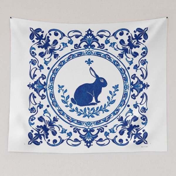 Item preview, Blue Delftware Rabbit – Ornate Floral Easter Day designed and sold by svarupa.