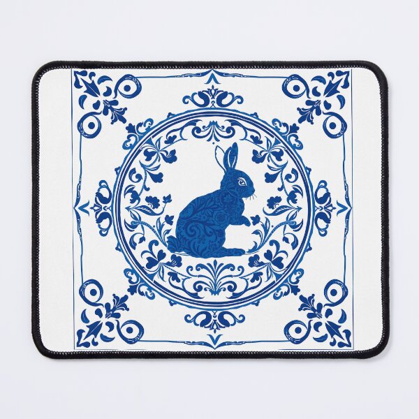 Item preview, Blue Delftware Rabbit – Ornate Floral Easter Day designed and sold by svarupa.