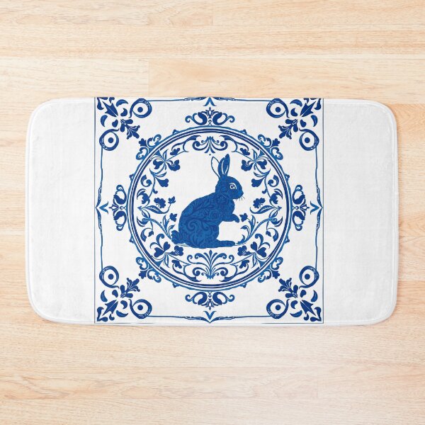 Item preview, Blue Delftware Rabbit – Ornate Floral Easter Day designed and sold by svarupa.