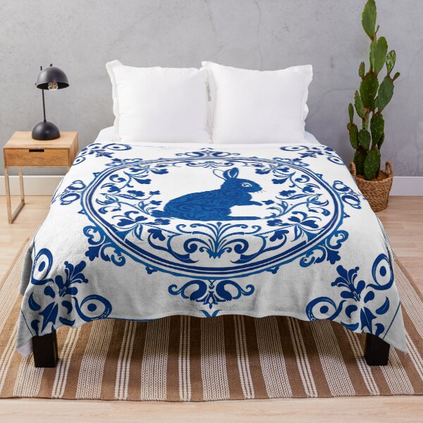 Item preview, Blue Delftware Rabbit – Ornate Floral Easter Day designed and sold by svarupa.