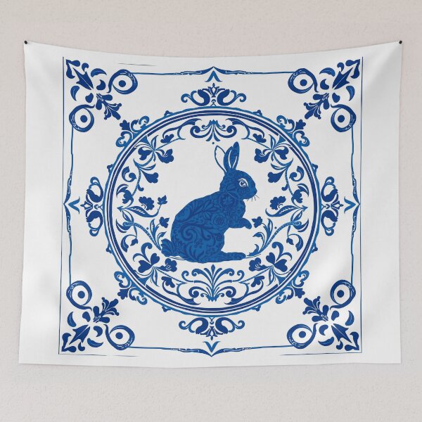 Item preview, Blue Delftware Rabbit – Ornate Floral Easter Day designed and sold by svarupa.