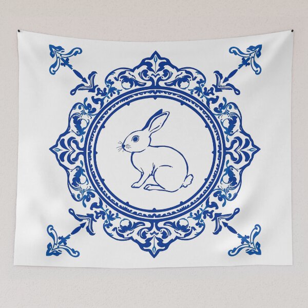 Item preview, Blue Delftware Rabbit – Ornate Floral Easter Day designed and sold by svarupa.
