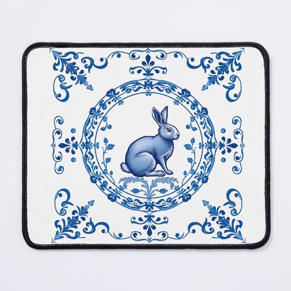 Item preview, Blue Delftware Rabbit – Ornate Floral Easter Day designed and sold by svarupa.