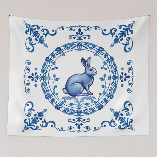 Item preview, Blue Delftware Rabbit – Ornate Floral Easter Day designed and sold by svarupa.