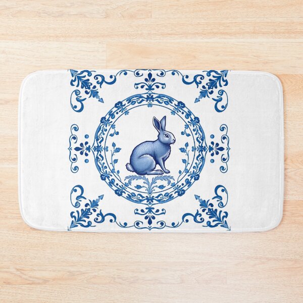Item preview, Blue Delftware Rabbit – Ornate Floral Easter Day designed and sold by svarupa.
