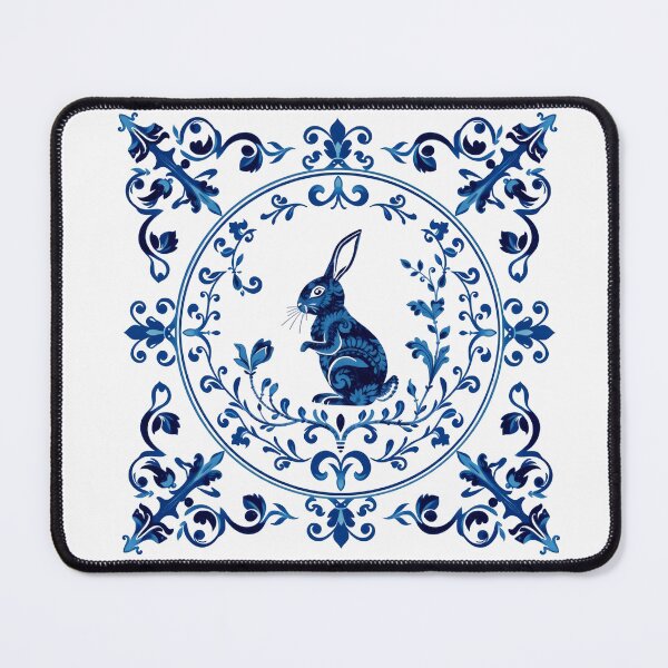 Item preview, Blue Delftware Rabbit – Ornate Floral Easter Day designed and sold by svarupa.