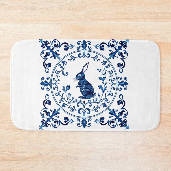 Item preview, Blue Delftware Rabbit – Ornate Floral Easter Day designed and sold by svarupa.