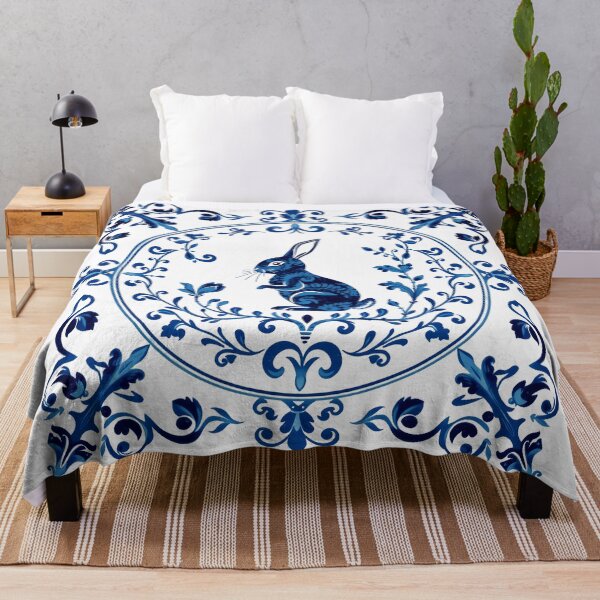Item preview, Blue Delftware Rabbit – Ornate Floral Easter Day designed and sold by svarupa.
