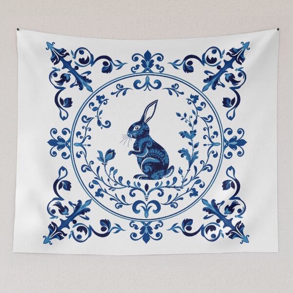 Item preview, Blue Delftware Rabbit – Ornate Floral Easter Day designed and sold by svarupa.
