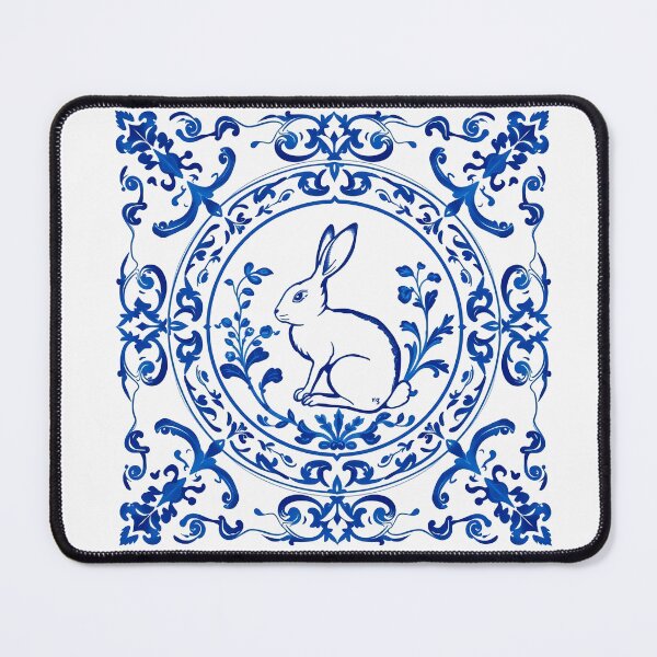 Item preview, Blue Delftware Rabbit – Ornate Floral Easter Day designed and sold by svarupa.