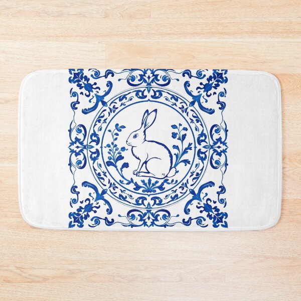 Item preview, Blue Delftware Rabbit – Ornate Floral Easter Day designed and sold by svarupa.