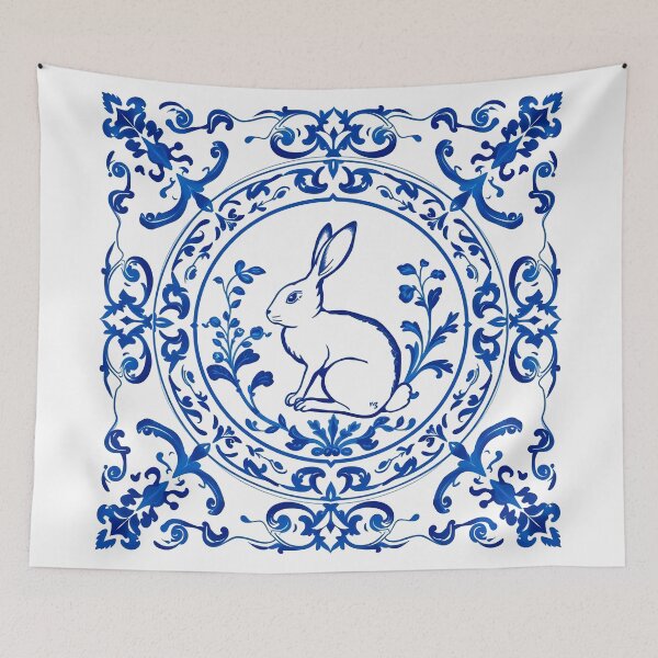 Item preview, Blue Delftware Rabbit – Ornate Floral Easter Day designed and sold by svarupa.