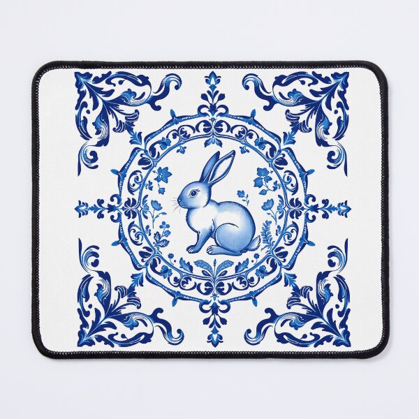 Item preview, Blue Delftware Rabbit – Ornate Floral Easter Day designed and sold by svarupa.