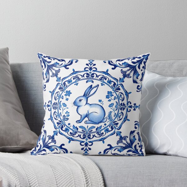 Item preview, Blue Delftware Rabbit – Ornate Floral Easter Day designed and sold by svarupa.
