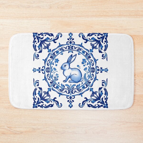 Item preview, Blue Delftware Rabbit – Ornate Floral Easter Day designed and sold by svarupa.