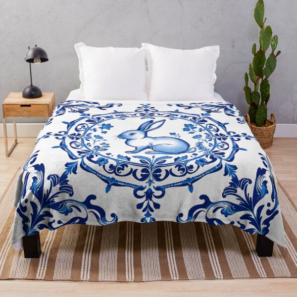 Item preview, Blue Delftware Rabbit – Ornate Floral Easter Day designed and sold by svarupa.
