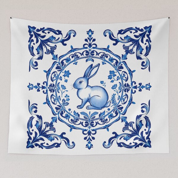 Item preview, Blue Delftware Rabbit – Ornate Floral Easter Day designed and sold by svarupa.