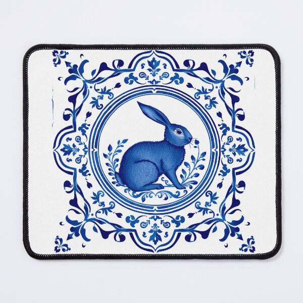 Item preview, Blue Delftware Rabbit – Ornate Floral Easter Day designed and sold by svarupa.
