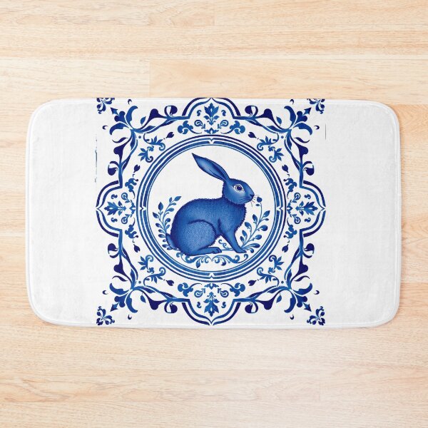 Item preview, Blue Delftware Rabbit – Ornate Floral Easter Day designed and sold by svarupa.