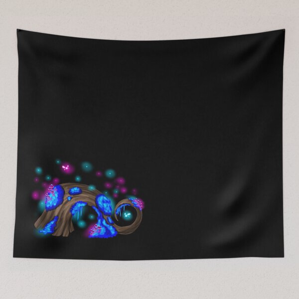Item preview, Magic tree with blue moss, fairies, pink mushrooms and fireflies designed and sold by katecheerycake.