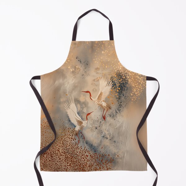 Item preview, Beige with Gold and Red Accents Japanese Flying Couple of Cranes Artwork designed and sold by IuliiaArtPrints.