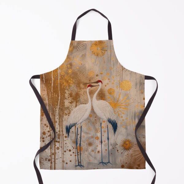 Item preview, Beige and Gold Japanese Couple of Cranes Artwork designed and sold by IuliiaArtPrints.