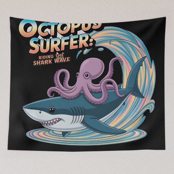 Item preview, Octopus Surfer: Riding the Shark Wave - Quirky Ocean Adventure T-Shirt designed and sold by AnnDesignStudio.