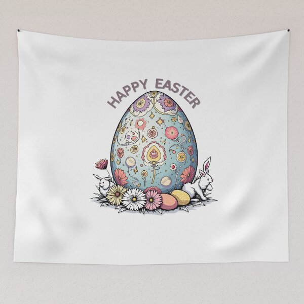 Item preview, Easter Egg & Bunnies | Retro 70s Line Art Pastel Print designed and sold by VibeVault12.