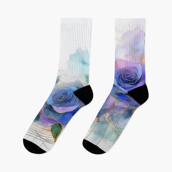 Item preview, Blue watercolor spring roses bouquet, floral, flowers, botanicals, blue and purple minimalist abstract watercolor rose, gold highlights, spring decor  designed and sold by navitalidesign.